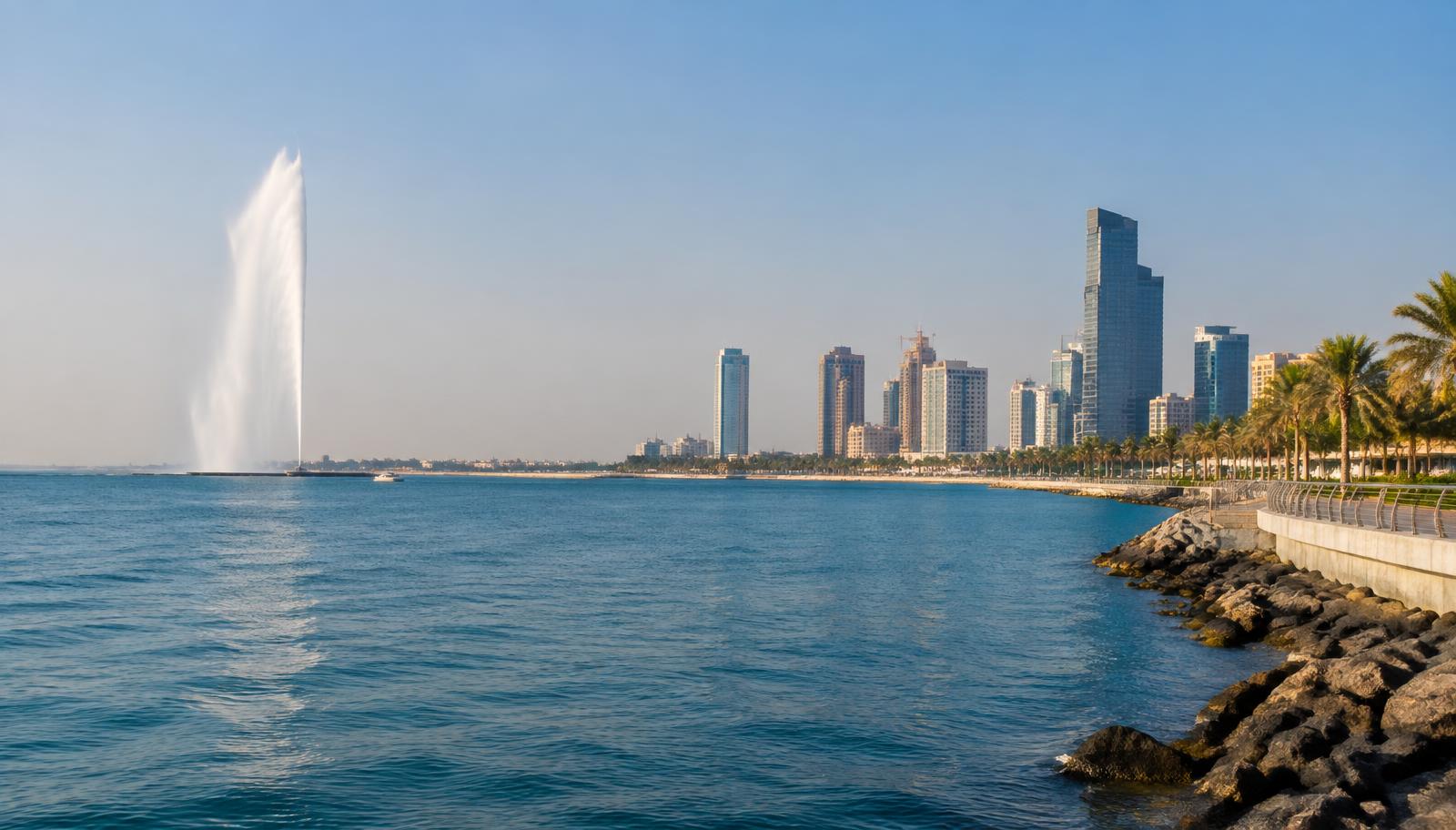 Jeddah Corniche and King Fahd Fountain on the Red Sea